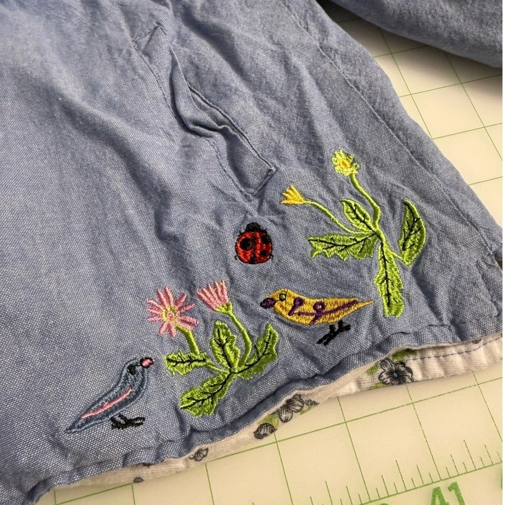 Vintage style floral bug embroidered denim cotton button jacket girls 3-4 spring